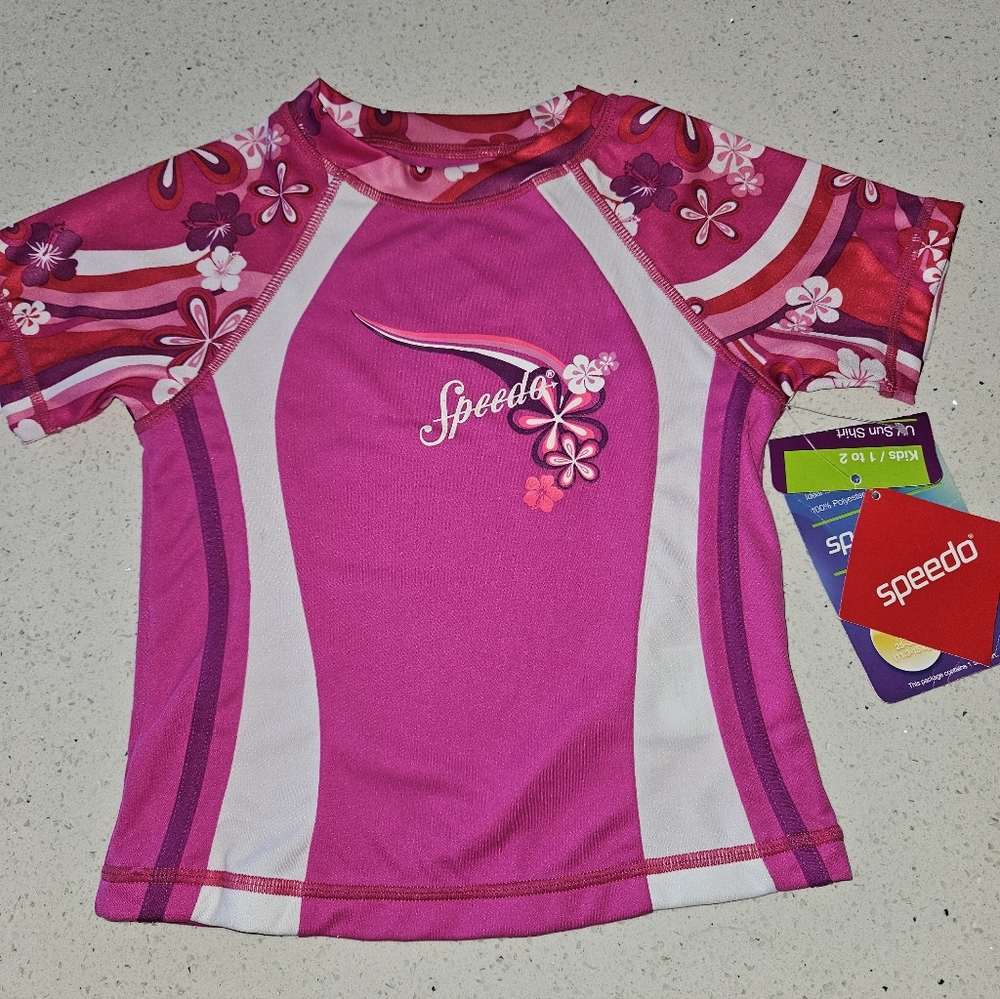 Speedo Girls Rash Swim Tee 1 Piece,Pink